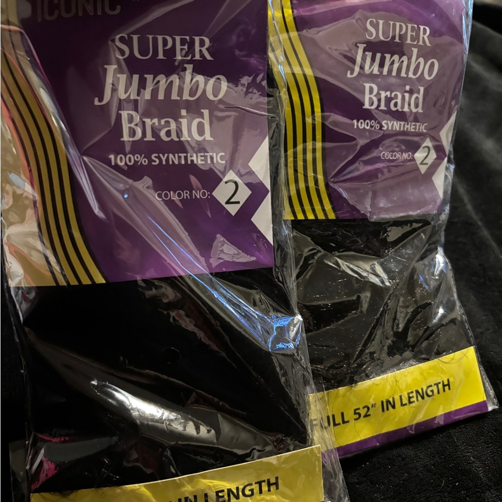 Iconic Super Jumbo Braid Hair Extensions - Black Full 52” Length . Lot of 4 new